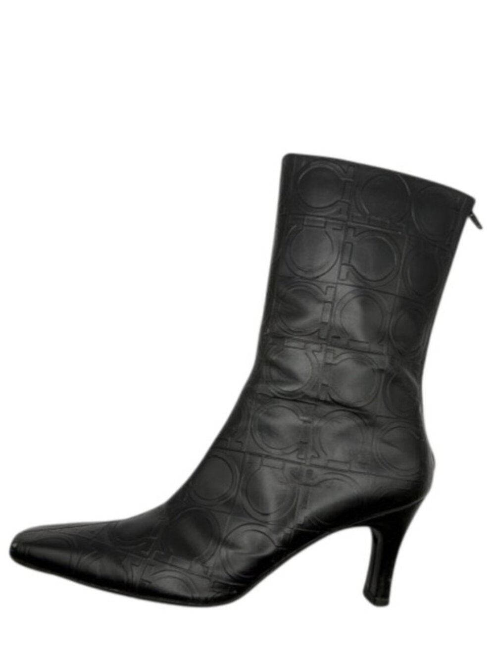 Vintage Salvatore Ferragamo Gancini Embossed Leather Ankle Heeled Boots 9.5